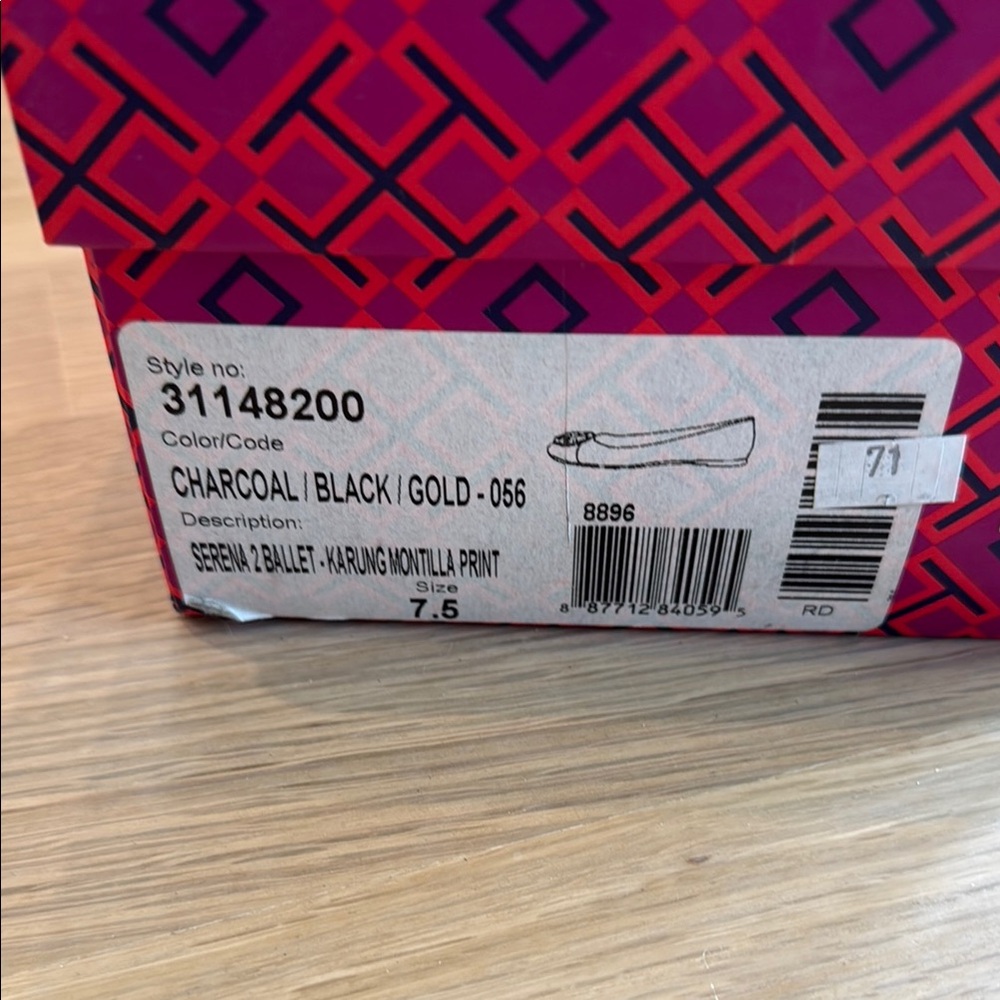 Tory Burch Charcoal, Black and Gold Flats with Iconic Logo, Size 7.5 - Picture 6 of 7